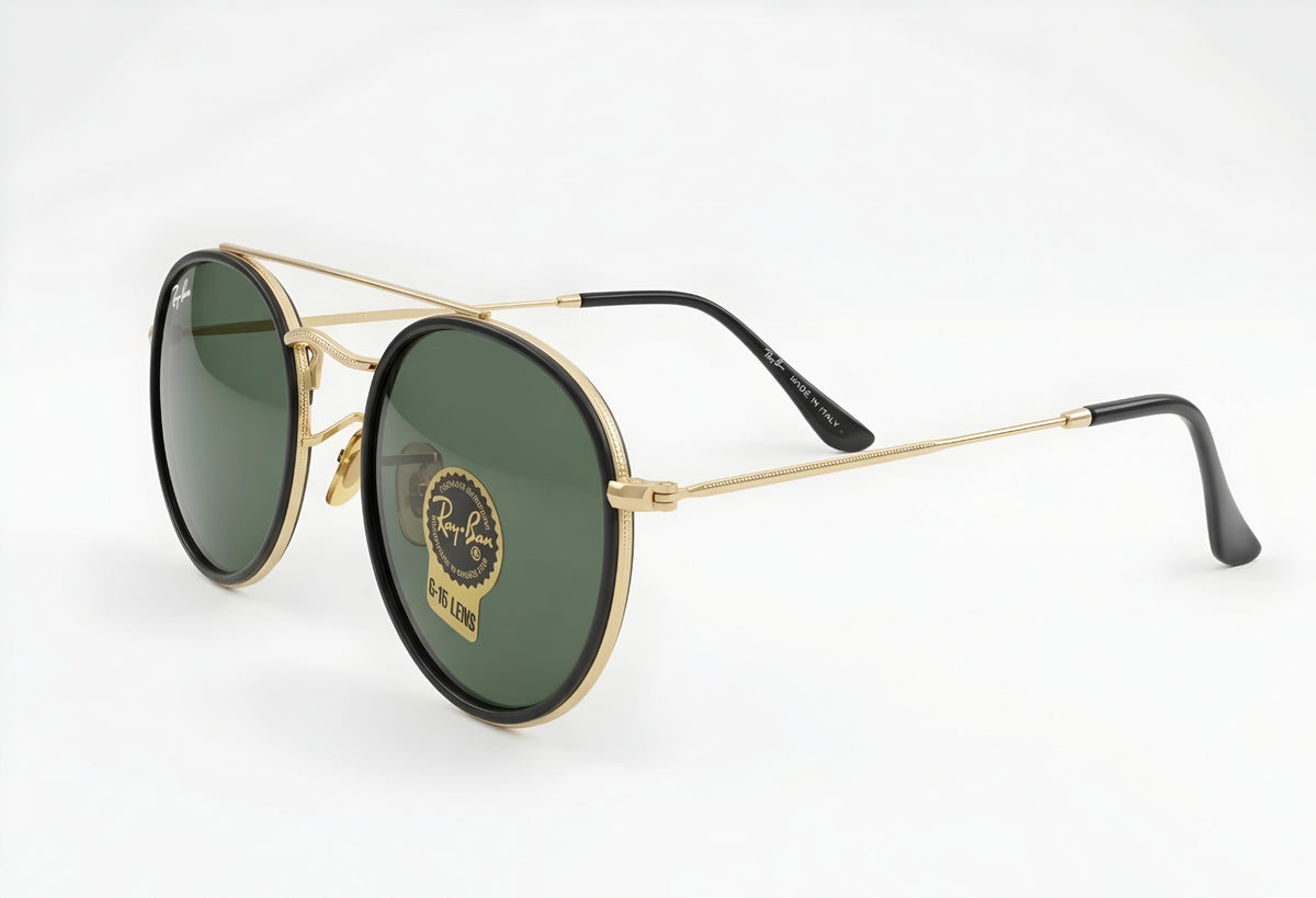 🔥 RAY-BAN RB3647 DOUBLE BRIDGE - MARCO DORADO & CRISTALES VERDES G-15 🔥