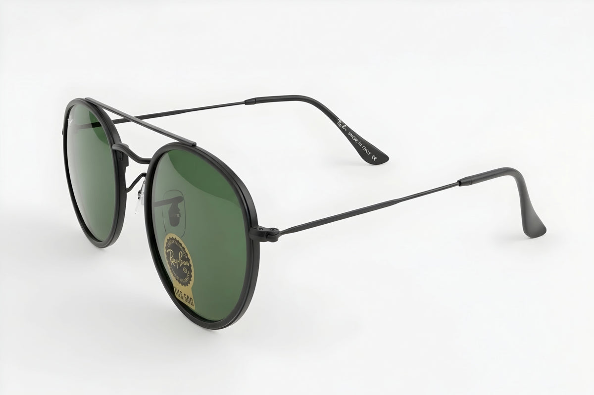 🔥 RAY-BAN RB3647 ROUND DOUBLE BRIDGE – BLACK / GREEN G-15 VIDRIO VERDE 🔥