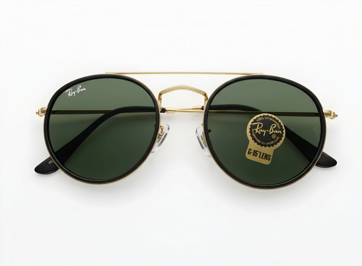 🔥 RAY-BAN RB3647 DOUBLE BRIDGE - MARCO DORADO & CRISTALES VERDES G-15 🔥