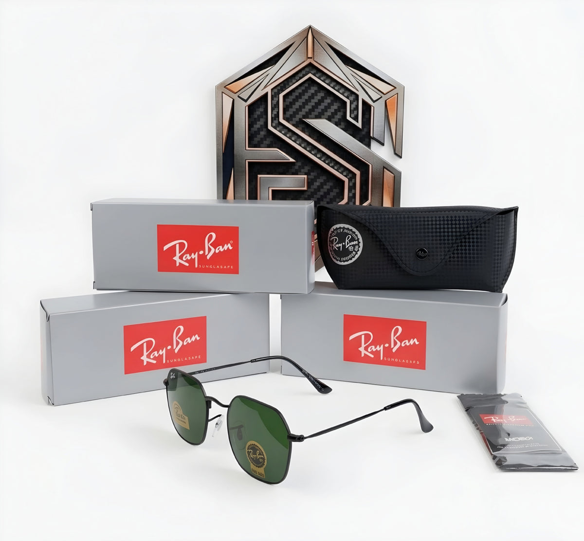 🔥 RAY-BAN RB3694 HEXAGONAL – METAL NEGRO & VIDRIO VERDE G-15 (DIAMOND HARD) 🔥