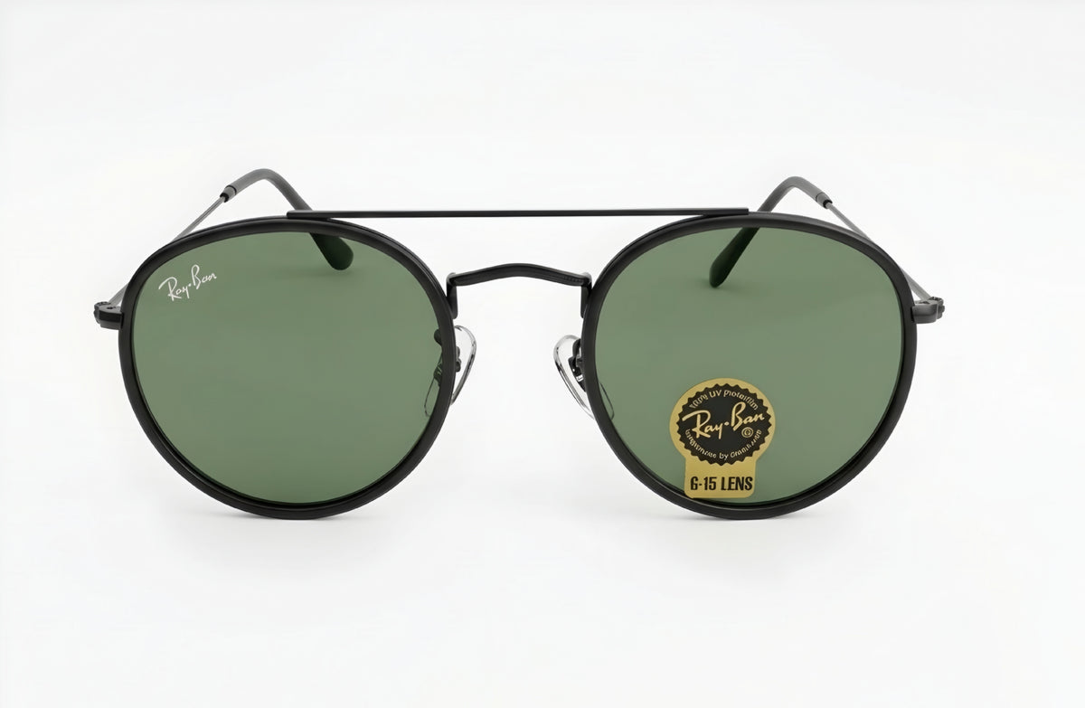 🔥 RAY-BAN RB3647 ROUND DOUBLE BRIDGE – BLACK / GREEN G-15 VIDRIO VERDE 🔥