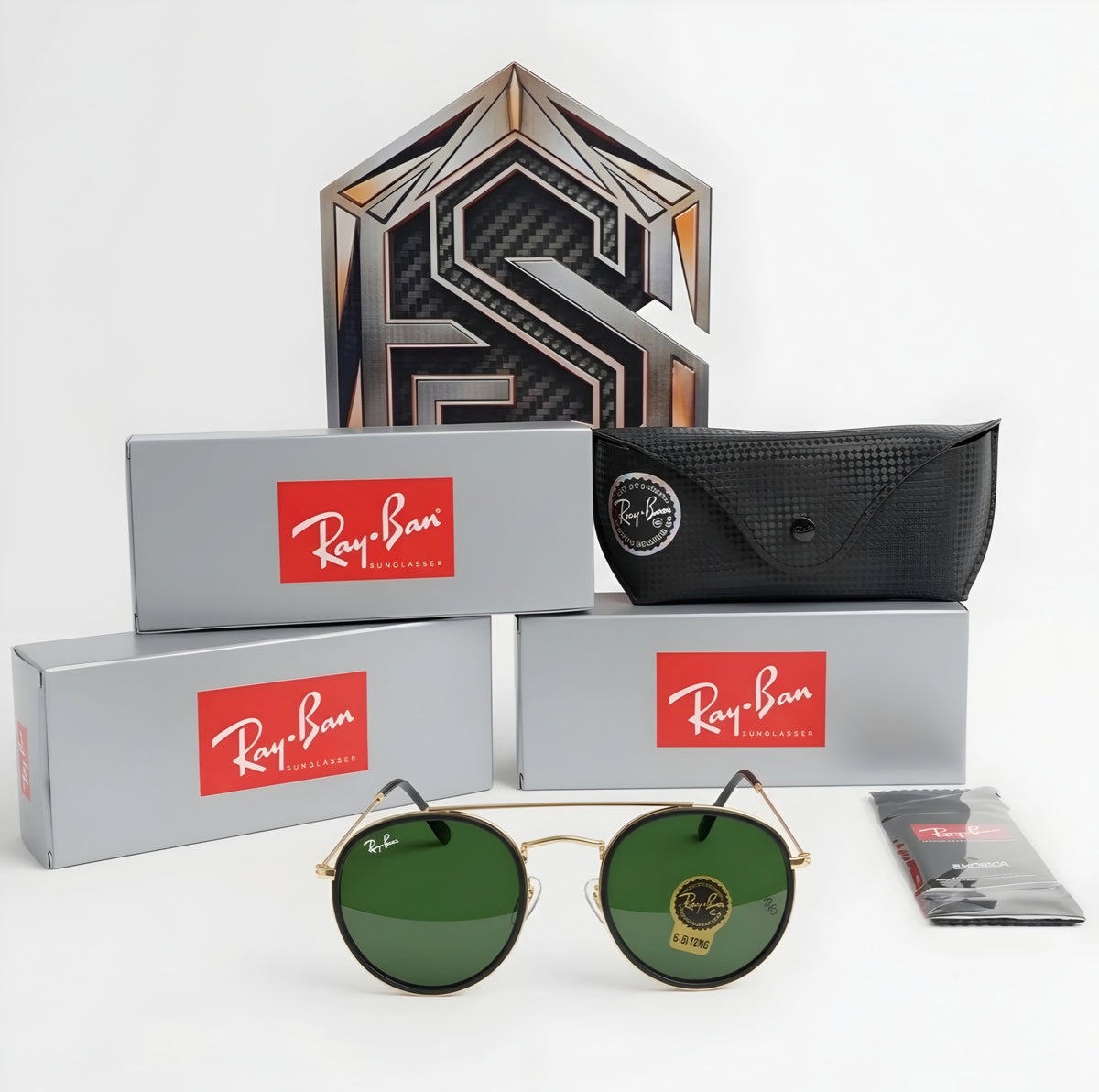🔥 RAY-BAN RB3647 DOUBLE BRIDGE - MARCO DORADO & CRISTALES VERDES G-15 🔥