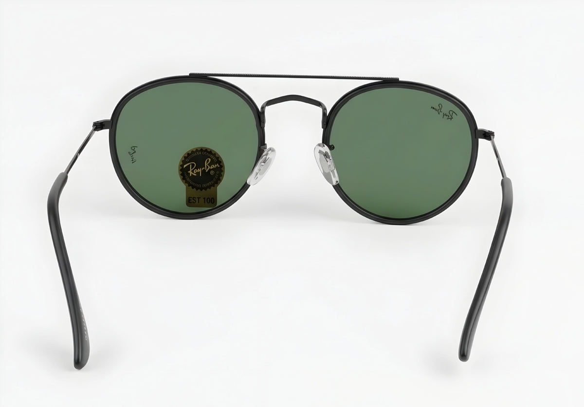 🔥 RAY-BAN RB3647 ROUND DOUBLE BRIDGE – BLACK / GREEN G-15 VIDRIO VERDE 🔥
