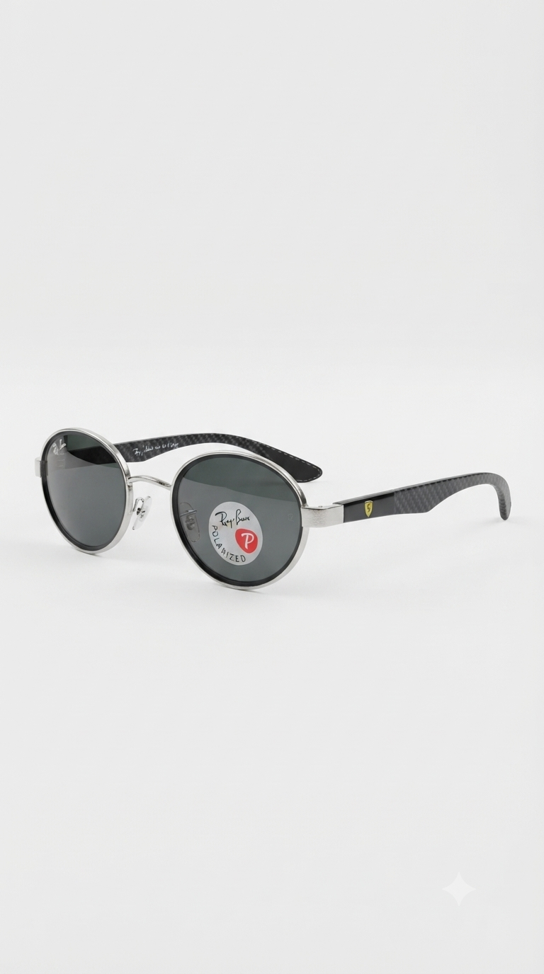 RayBan x Ferrari Oval / Fibra De Carbono/ Marco Plateado (Ref: RB32112)