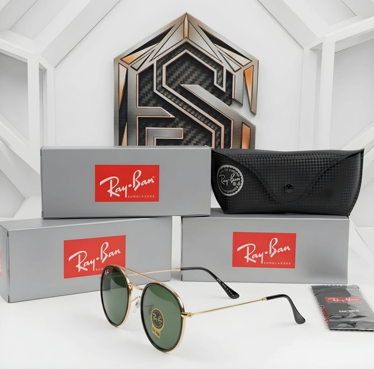 🔥 RAY-BAN RB3647 DOUBLE BRIDGE - MARCO DORADO & CRISTALES VERDES G-15 🔥