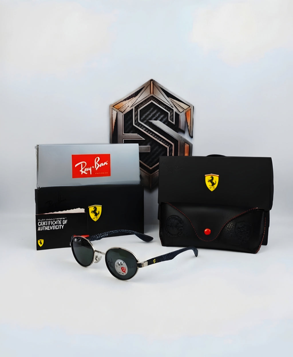 RayBan x Ferrari Oval / Fibra De Carbono/ Marco Plateado (Ref: RB32112)