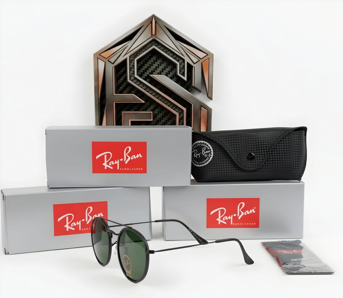 🔥 RAY-BAN RB3647 ROUND DOUBLE BRIDGE – BLACK / GREEN G-15 VIDRIO VERDE 🔥
