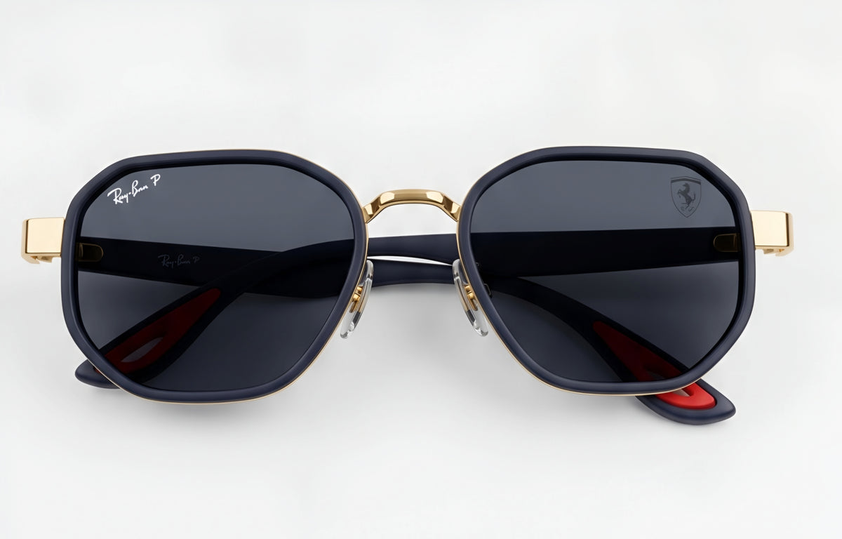 🏎️💨 RAY-BAN SCUDERIA FERRARI RB3674 | EDICIÓN ESPECIAL MOTORSPORT | Marco Azul Oscuro Mate & Dorado / Lentes Azules Oscuros Polarizados