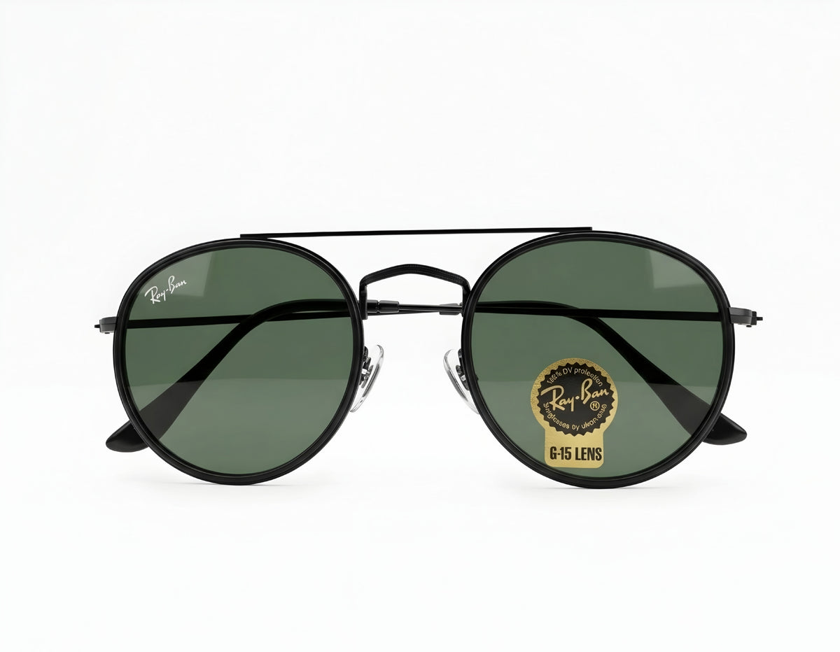 🔥 RAY-BAN RB3647 ROUND DOUBLE BRIDGE – BLACK / GREEN G-15 VIDRIO VERDE 🔥
