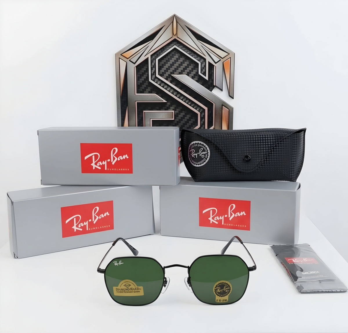 🔥 RAY-BAN RB3694 HEXAGONAL – METAL NEGRO & VIDRIO VERDE G-15 (DIAMOND HARD) 🔥